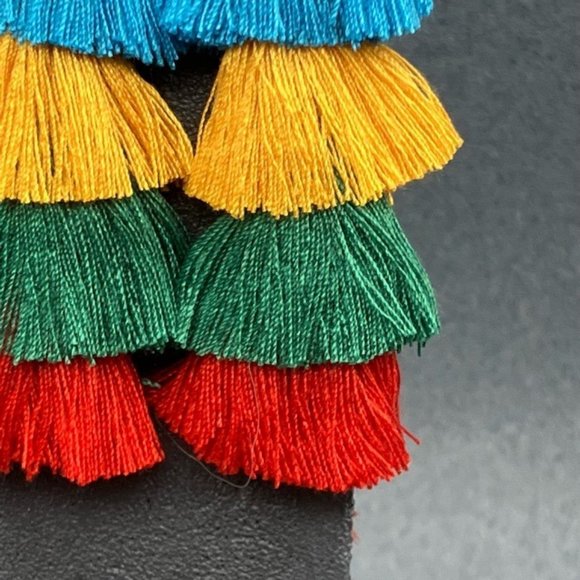 Dangle Pierced Earrings Tassel Multicolor Long Blue Yellow Green Red Retro BoHo - Picture 2 of 5